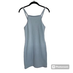 Zara Dress Womens L Baby Light Blue Cable Knit Stretch Bodycon NWOT
